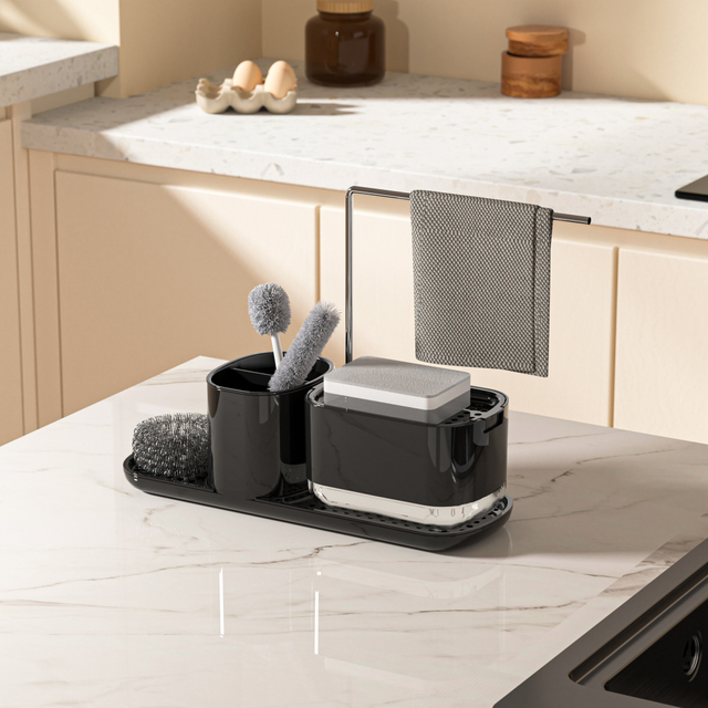 랙이 있는 비누 디스펜서