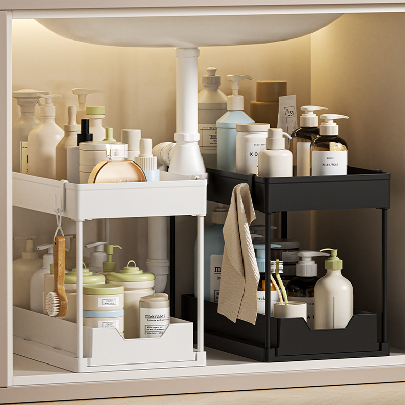 2단 싱크대 정리함 및 보관함 주방용 다용도 캐비닛 바구니 정리함 서랍